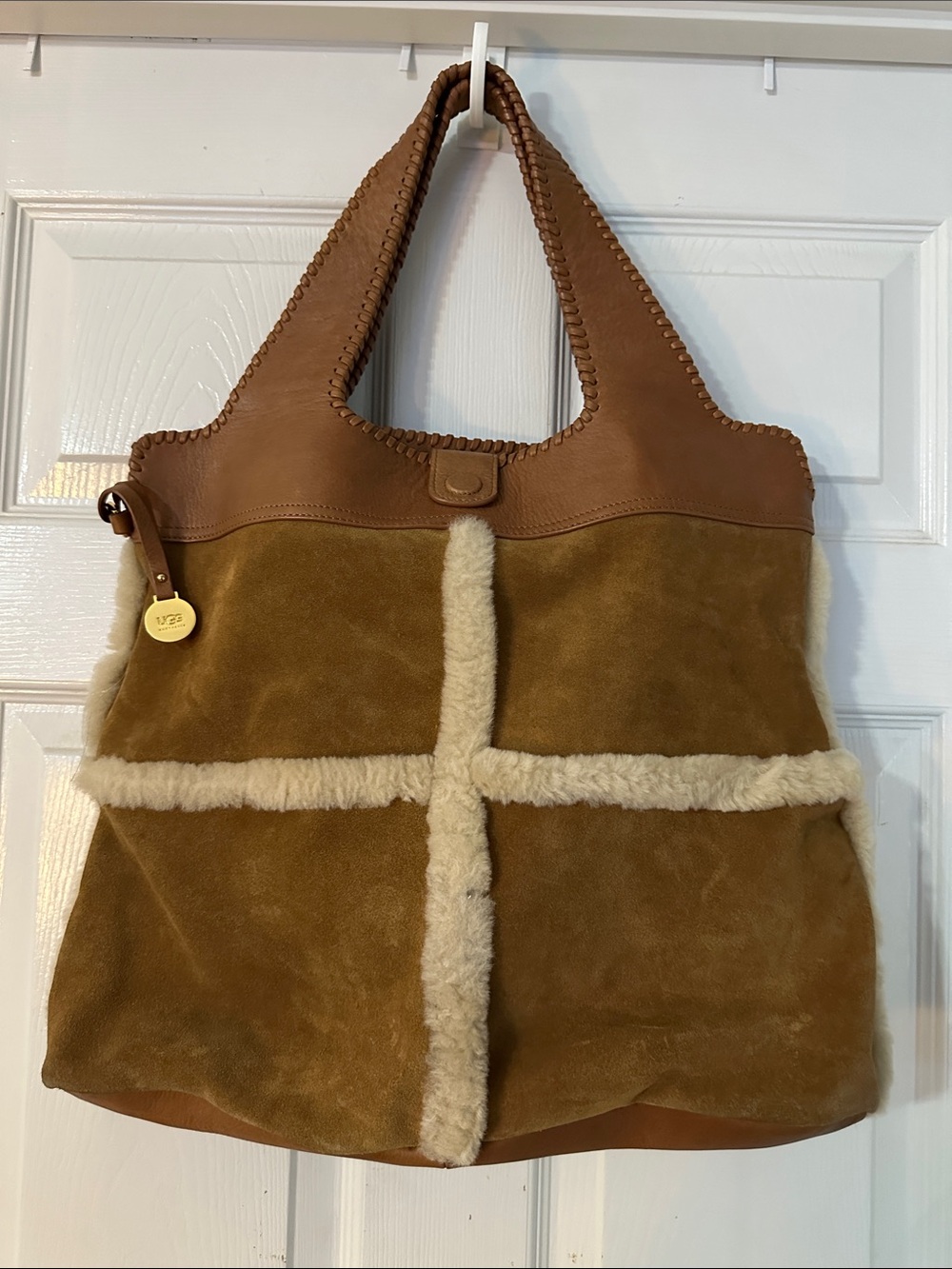 UGG Chestnut Brown Suede & Shearling Panel Tote